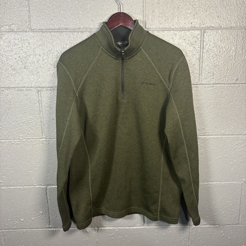 Eddie Bauer Men's M Quarter Zip Pullover Sweater Green Outdoor Hiking
